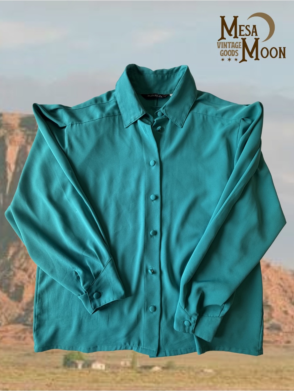 Vintage Teal Button-Up Blouse